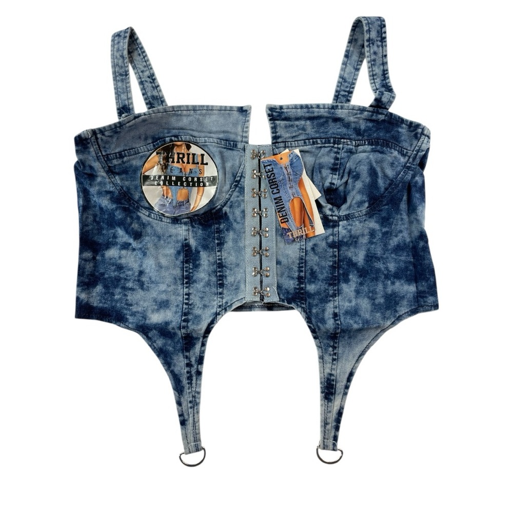 Thrill Denim Corset Bustier Hook Front Stretch Hang Ring STRAPS Size 2XL NWT